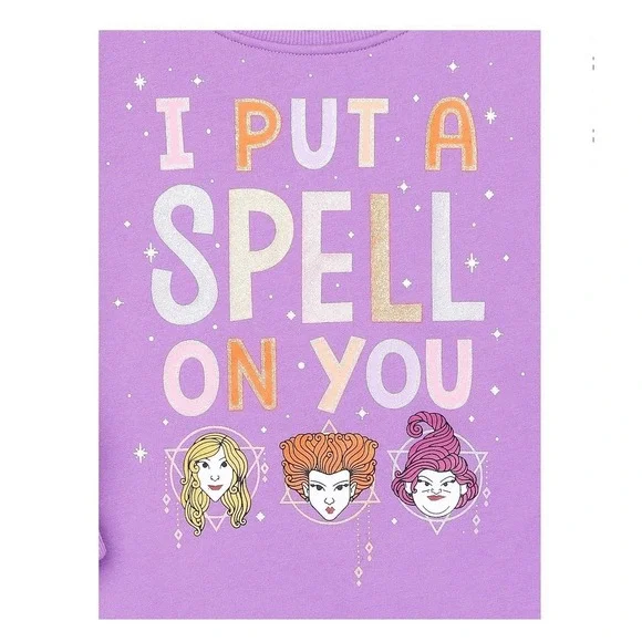 NWT Disney Hocus Pocus Girls Fleece Sweatshirt Glitter Halloween S (6-6X) Purple - Picture 9 of 10